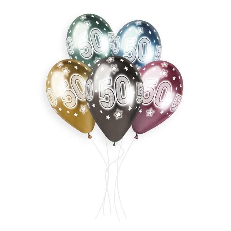 Gemar Shiny Printed Cosmic Star Number 50 Ass. Latex Balloons #873 13in - 25 pieces