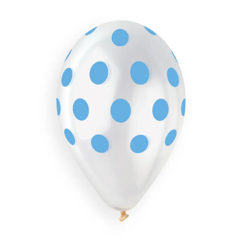 Gemar Crystal Printed White & Light Blue Polka Dot Dots Latex Balloons # 157 13in - 50 pieces