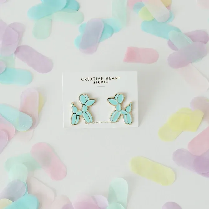 Aqua Large Balloon Dog Earrings