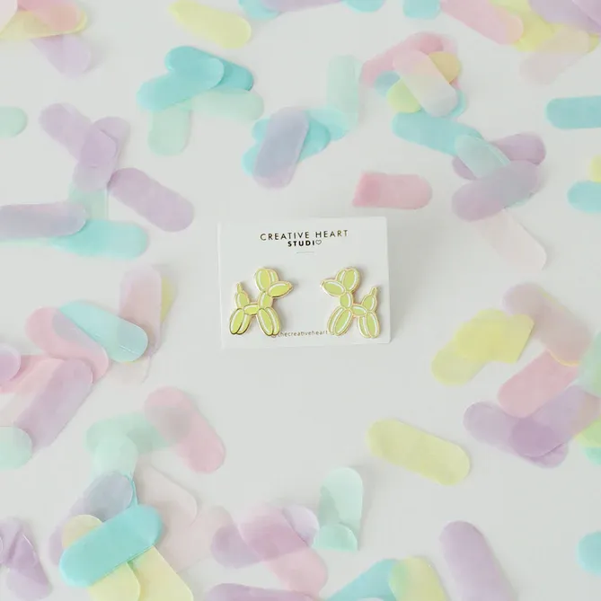 Chartreuse Large Balloon Dog Earrings