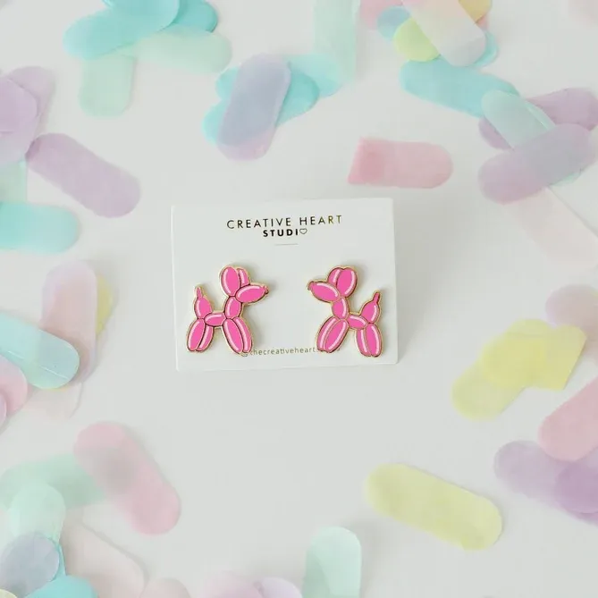 Neon Pink Large Balloon Dog Earrings