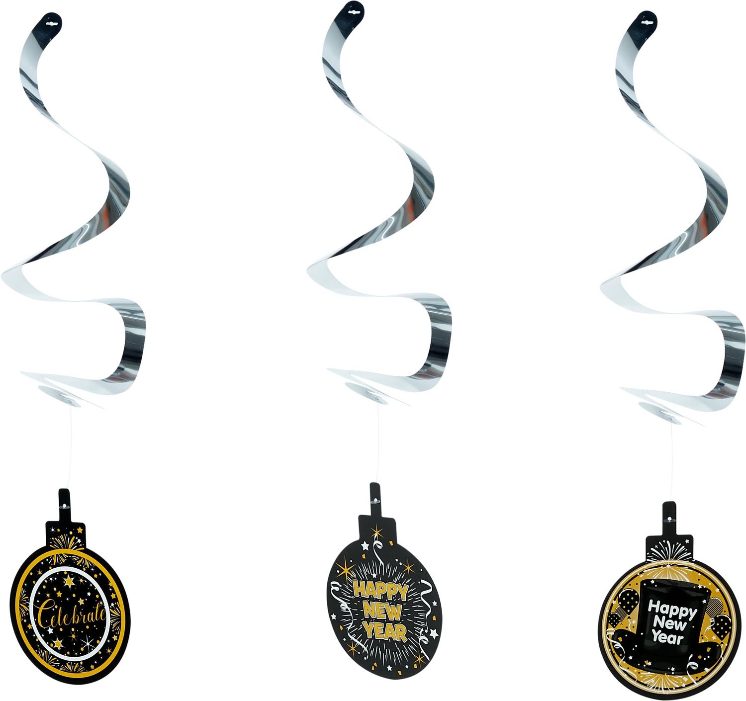 New Year S Eve Party 3-Pieces Foil Swirl Decorations, One Size