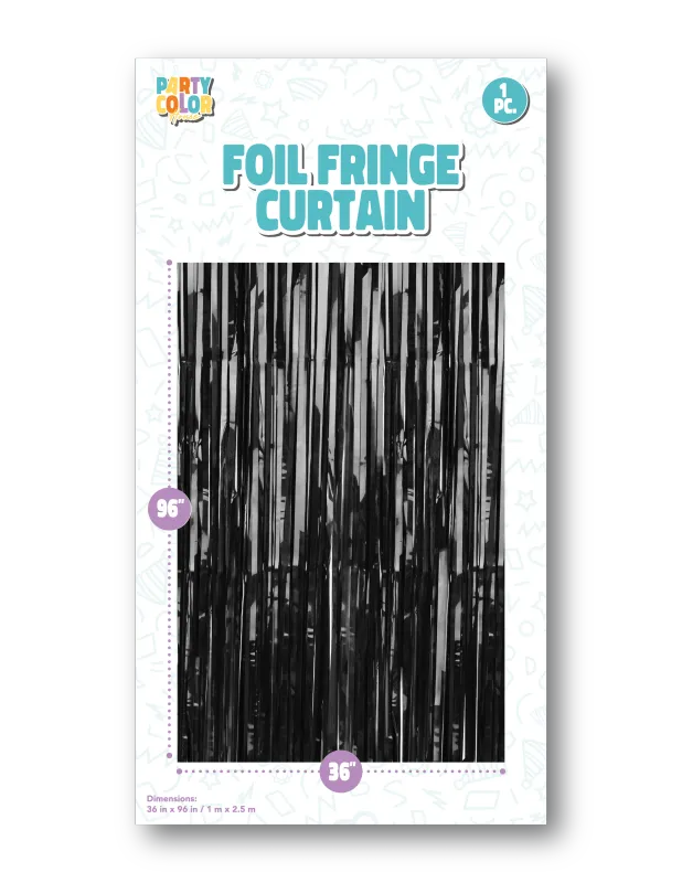 BLACK MATTE FOIL FRINGE DOOR CURTAIN