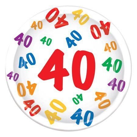 Beistle Number 40 Birthday Paper 9" Dinner Plates, White Multi