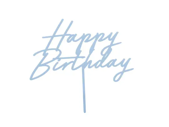 ACRYLIC CAKE TOPPER "HAPPY BIRTHDAY" MISTY BLUE (16.5CM)