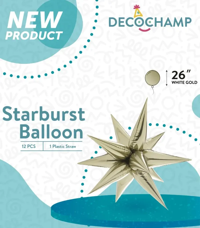 Foil Balloon Starburst White Gold  26in