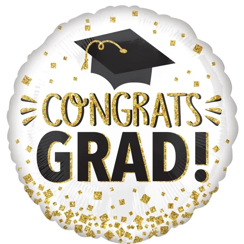 Foil Balloon Congrats Grad Gold Glitter 28in