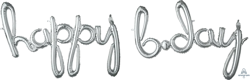 HAPPY BDAY BIRTHDAY SILVER SCRIPT PHRASE