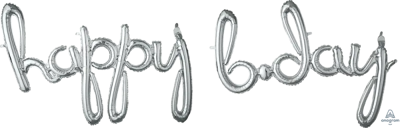 HAPPY BDAY BIRTHDAY SILVER SCRIPT PHRASE
