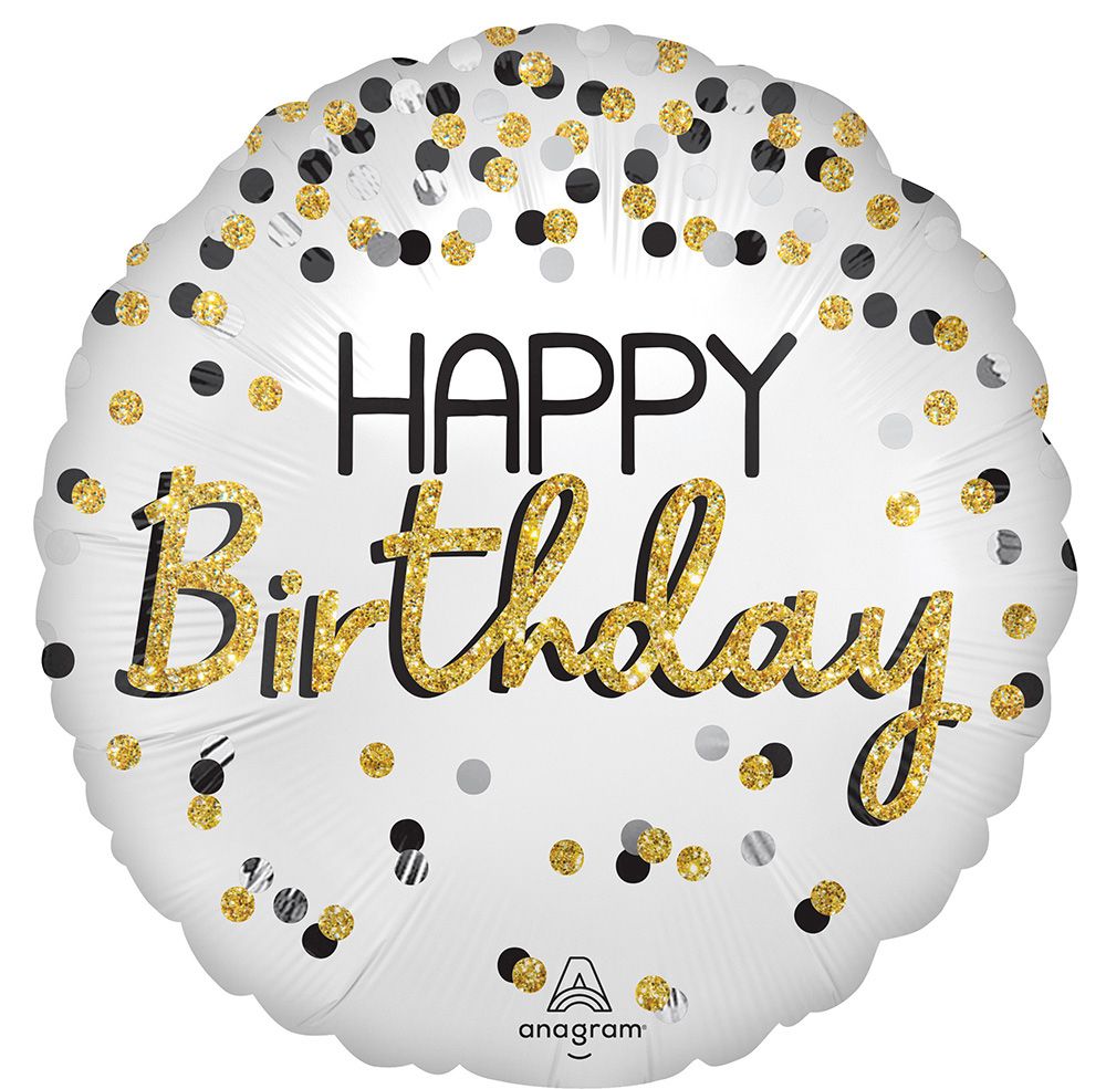 Foil Balloon Happy Bday Gold & Black 28in