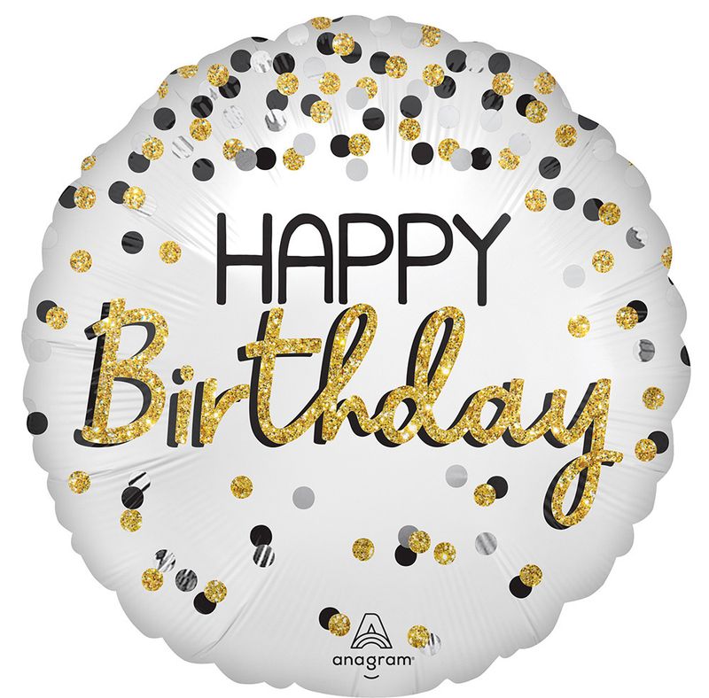 Foil Balloon Happy Bday Gold & Black 28in