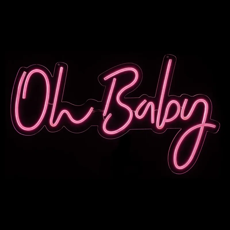 Oh Baby Pink LED Neon Sign with Hanging Chains