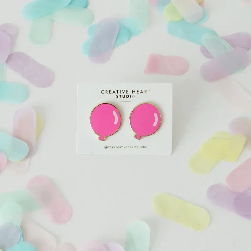 Balloon Shaped Earrings Neon Pink