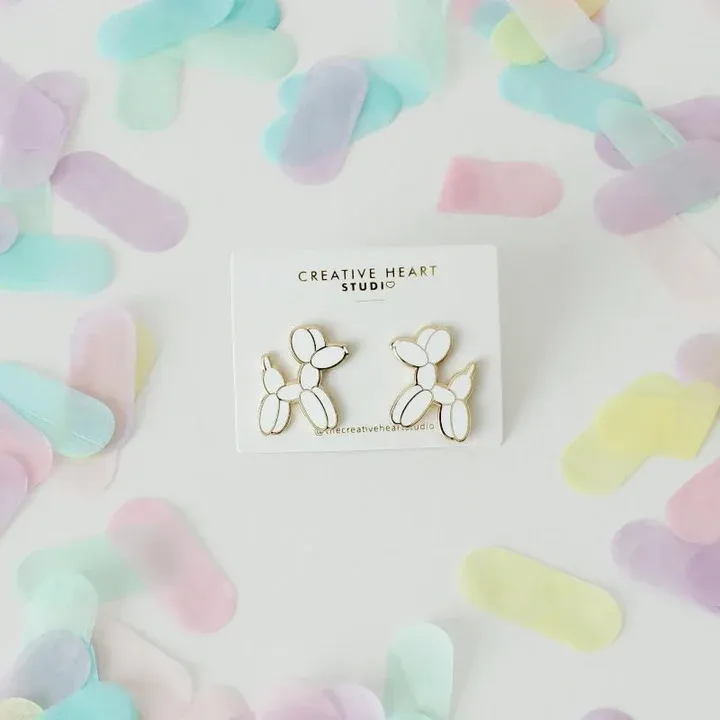 Large Balloon Dog Earrings White