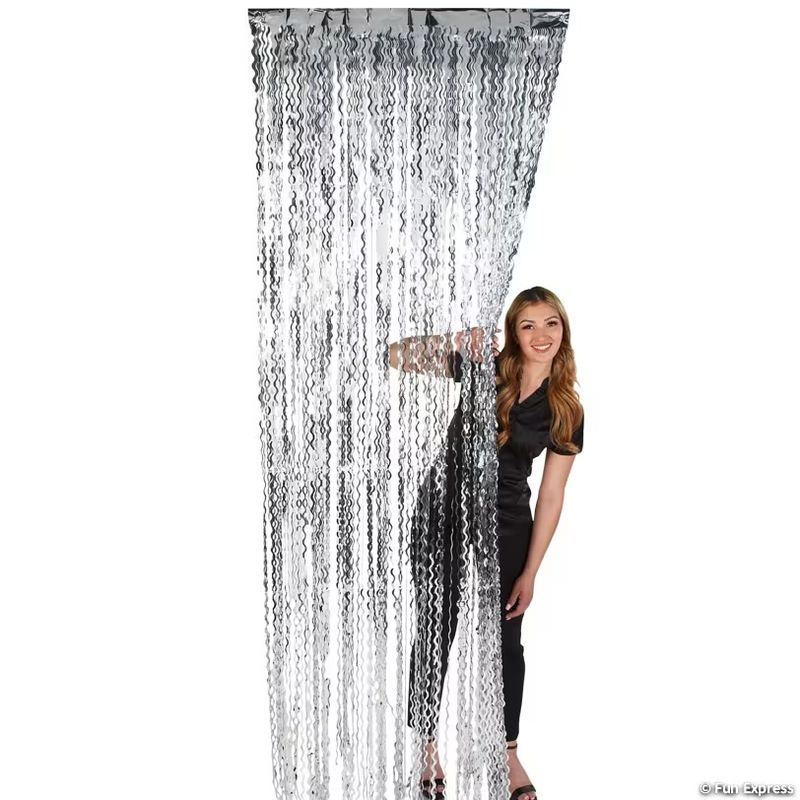 Silver Metallic Shiny Curly Fringe