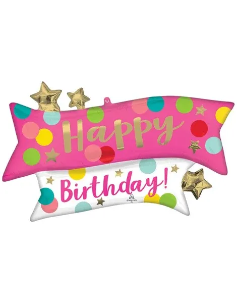 SATIN HAPPY BIRTHDAY PINK CONFETTI