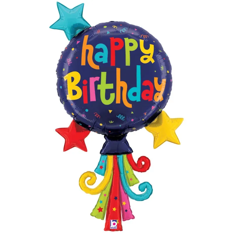 40 inch Betallic Happy Birthday Streamers Foil Mylar Balloon