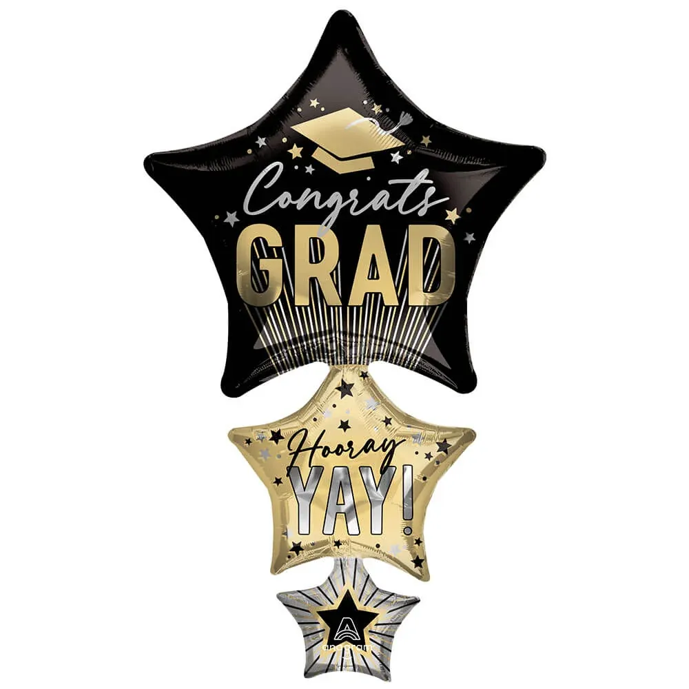42 inch Stripes On Stripes Grad Stars Anagram Foil Mylar Balloon