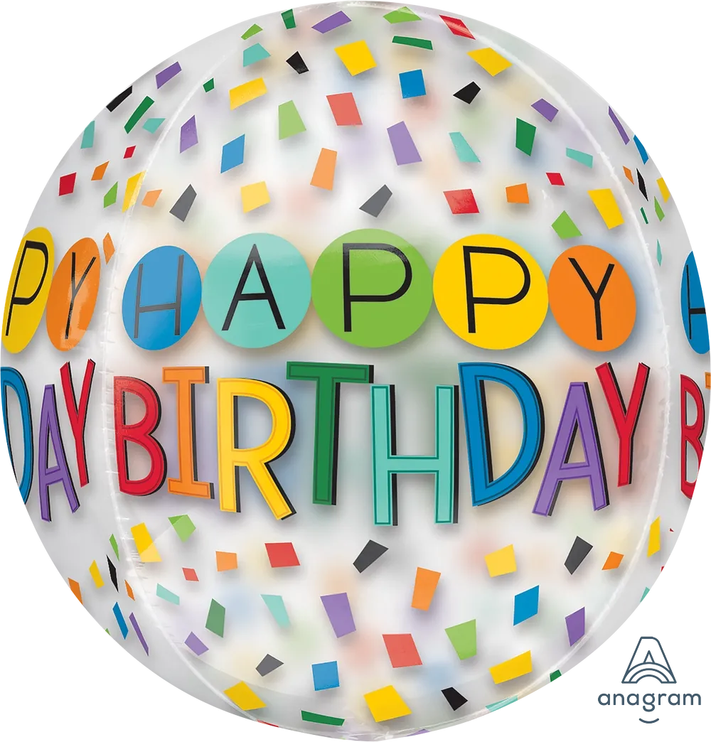 Foil Balloon Orbz Clear  Birthday Rainbow  15in