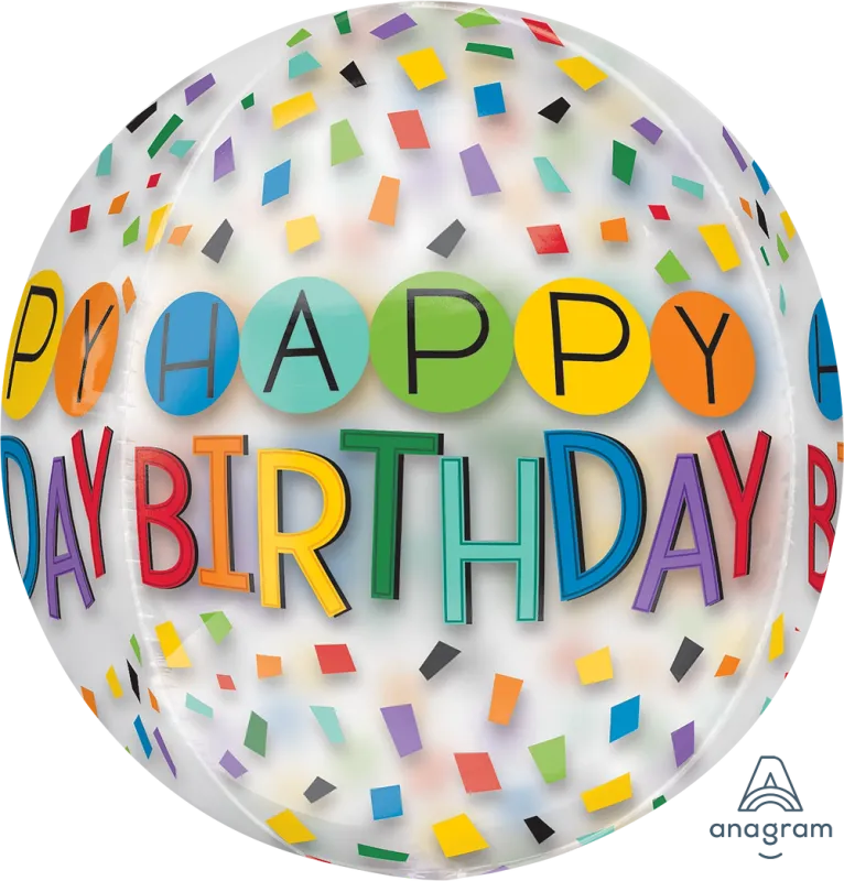Foil Balloon Orbz Clear  Birthday Rainbow  15in