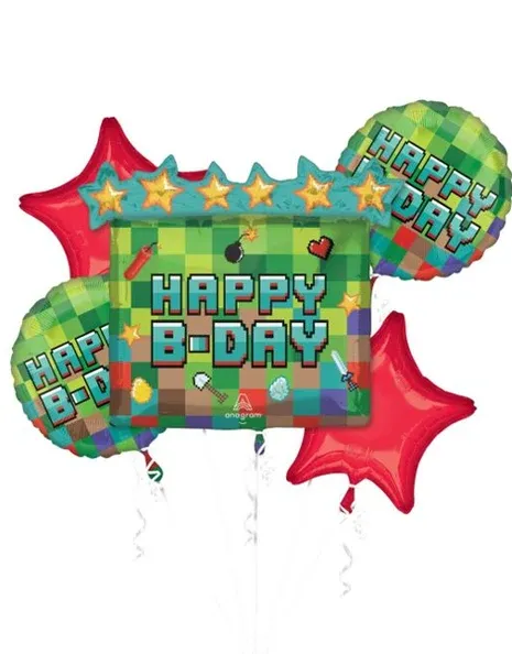 PIXEL BIRTHDAY PARTY BOUQUET OF BALLOONS