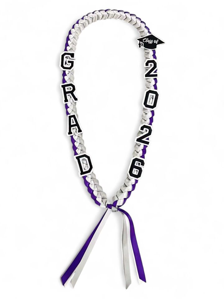 Class Of 2026 Purple, Grey, and White Lei