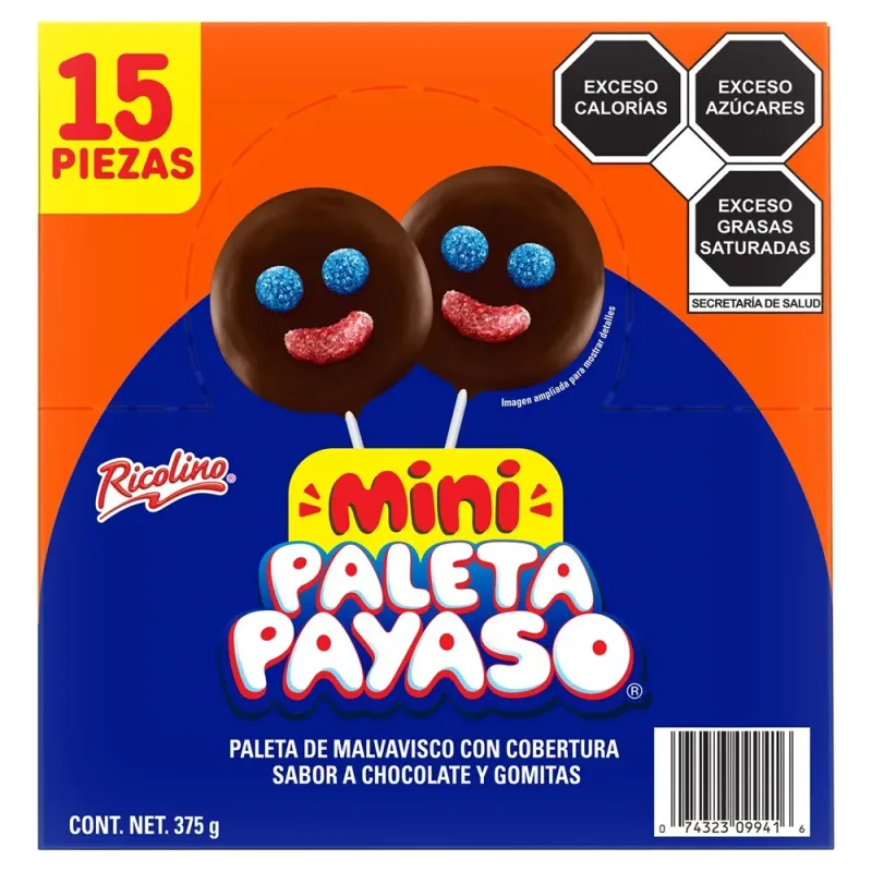 Ricolino Mini Paleta Payaso Marshmallow Lollipop Box of 15 Count Ricolino Mini Paleta Payaso Marshmallow Lollipop Box of 15 Count