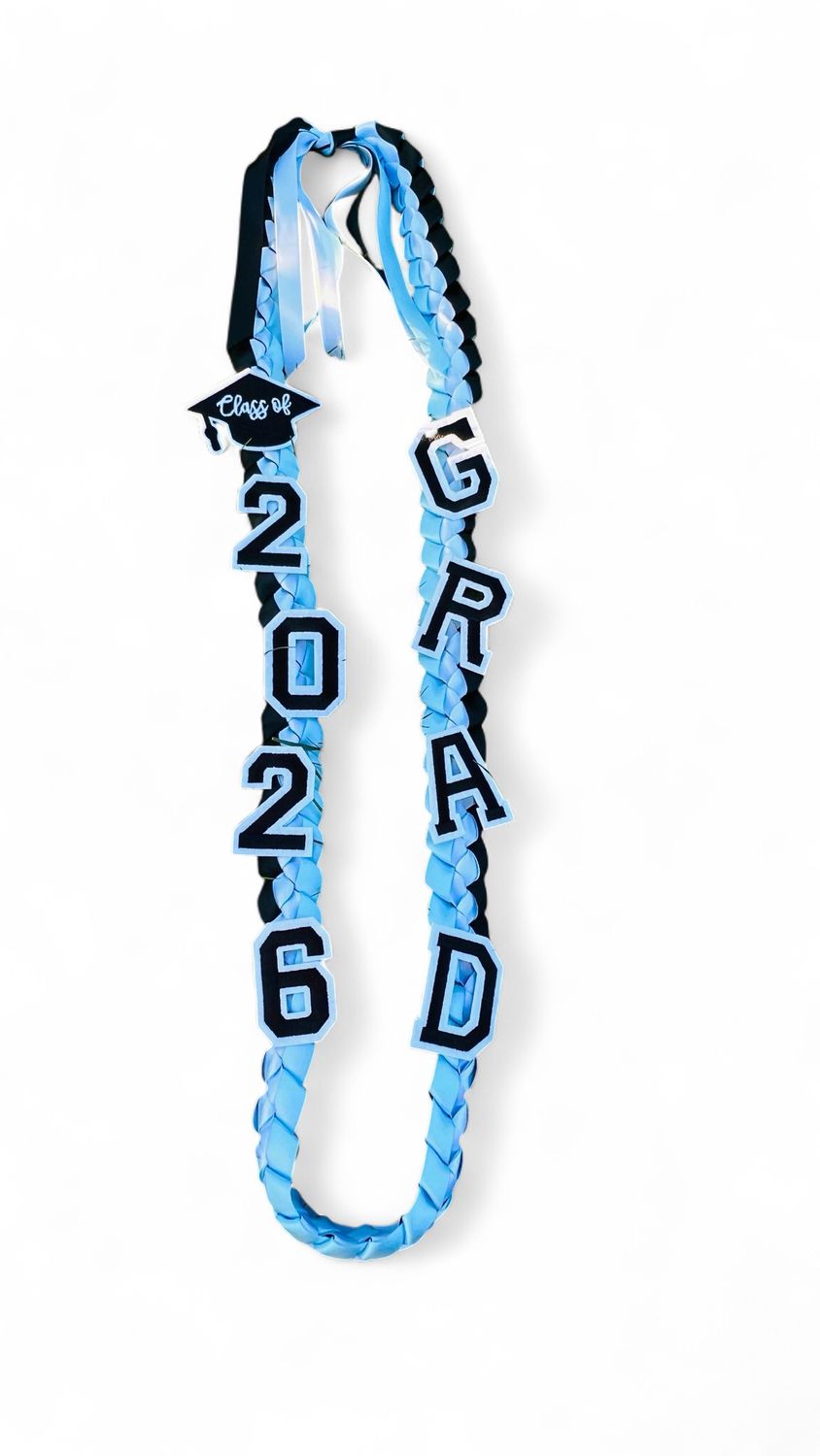 Class Of 2026 Baby Blue, Black, and White Lei
