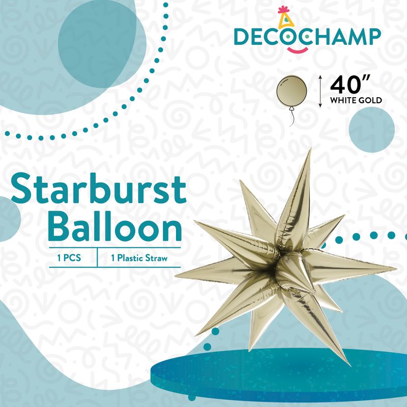 Decochamp Starburst Balloon White Gold 40in