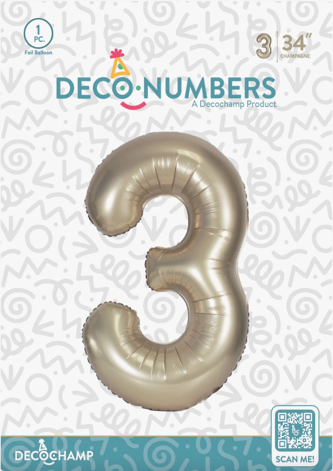 Decochamp Champagne Number 3 Foil Balloon 34in