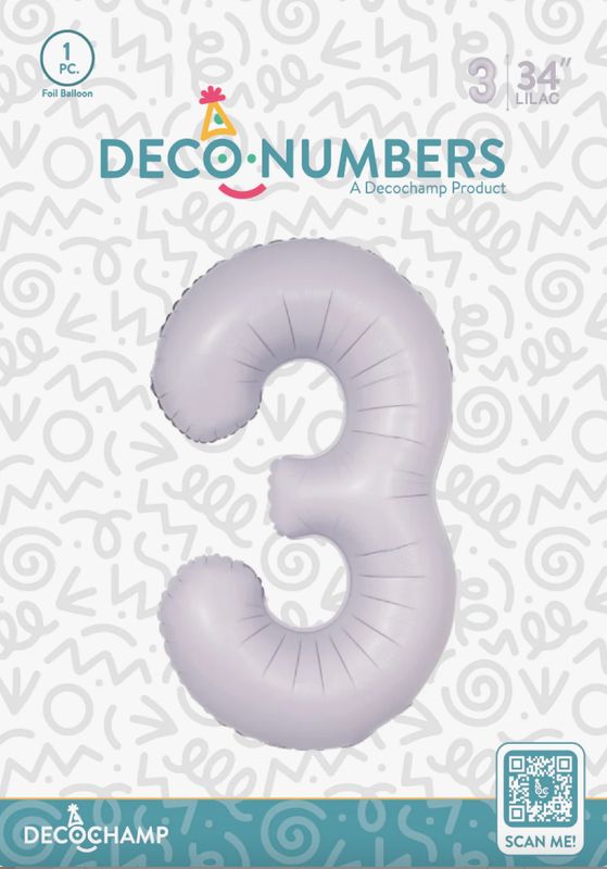 Decochamp Lilac Number 3 Foil Balloon 34in