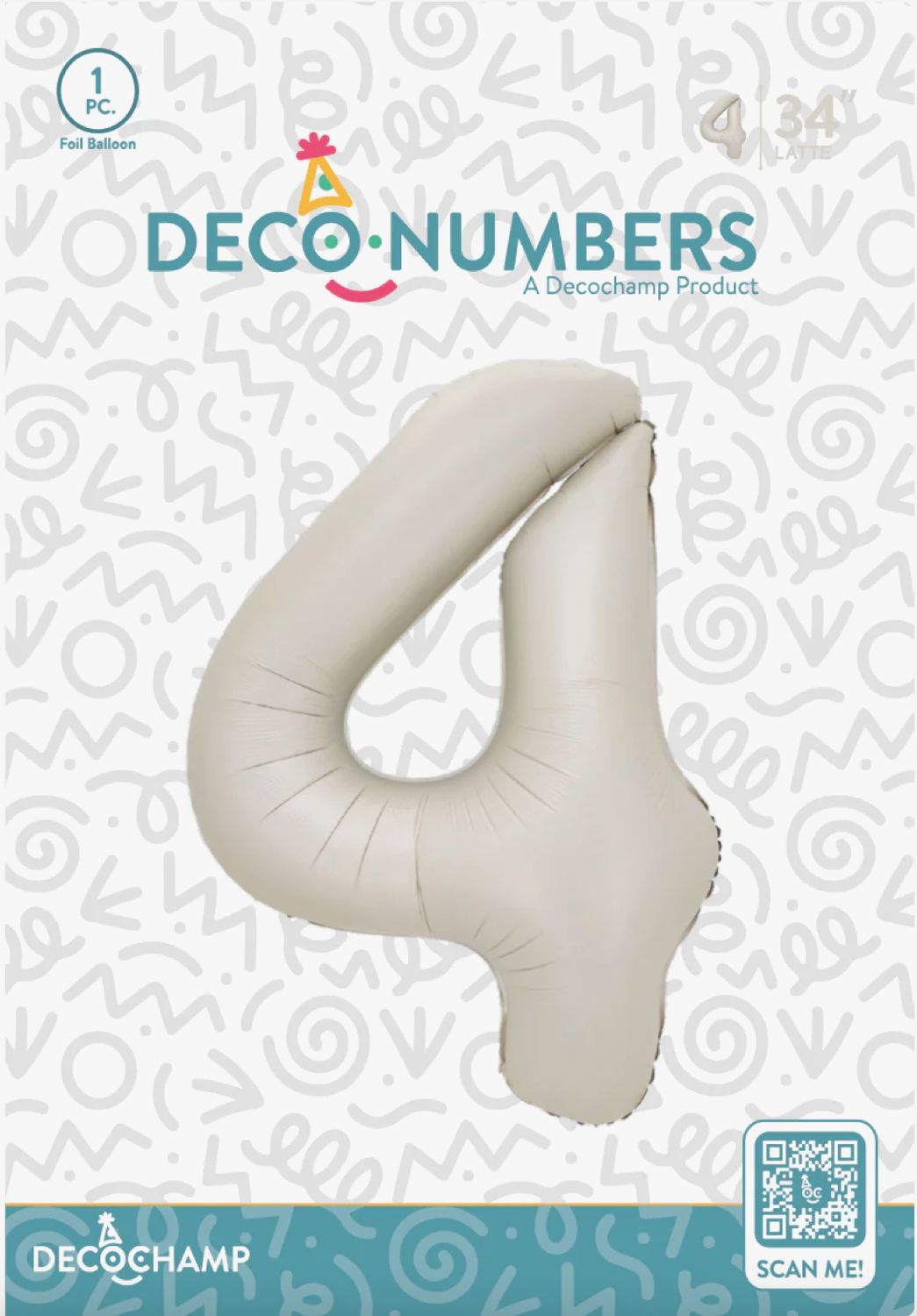 Decochamp Latte Number 4 Foil Balloon 34in