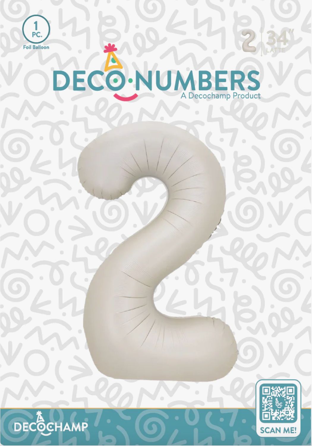 Decochamp Latte Number 2 Foil Balloon 34in