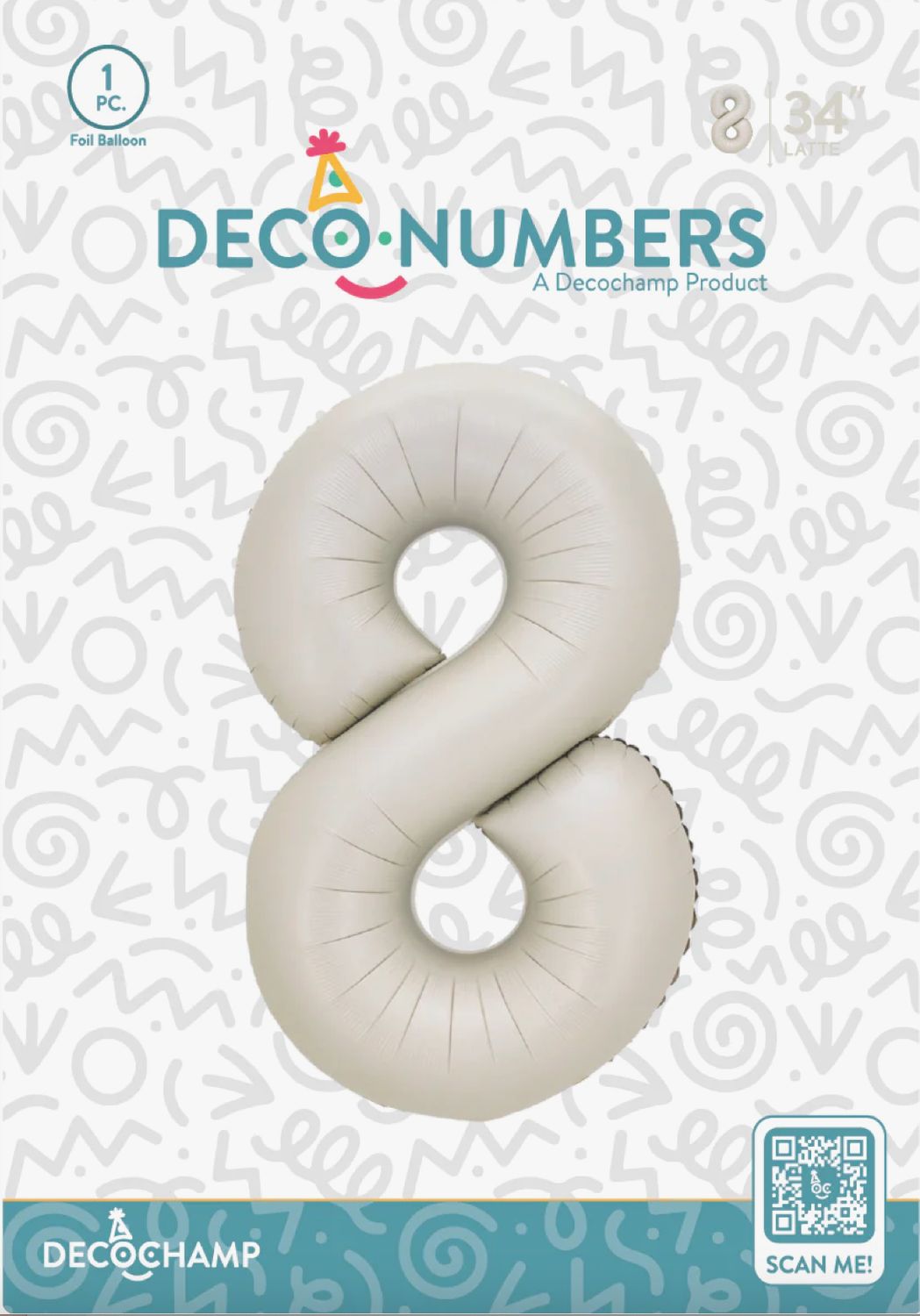 Decochamp Latte Number 8 Foil Balloon 34in