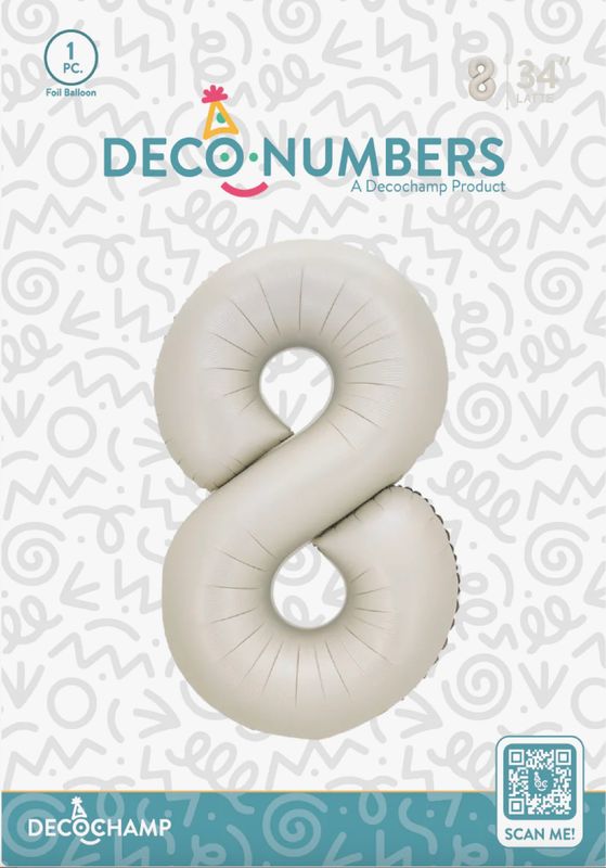 Decochamp Latte Number 8 Foil Balloon 34in
