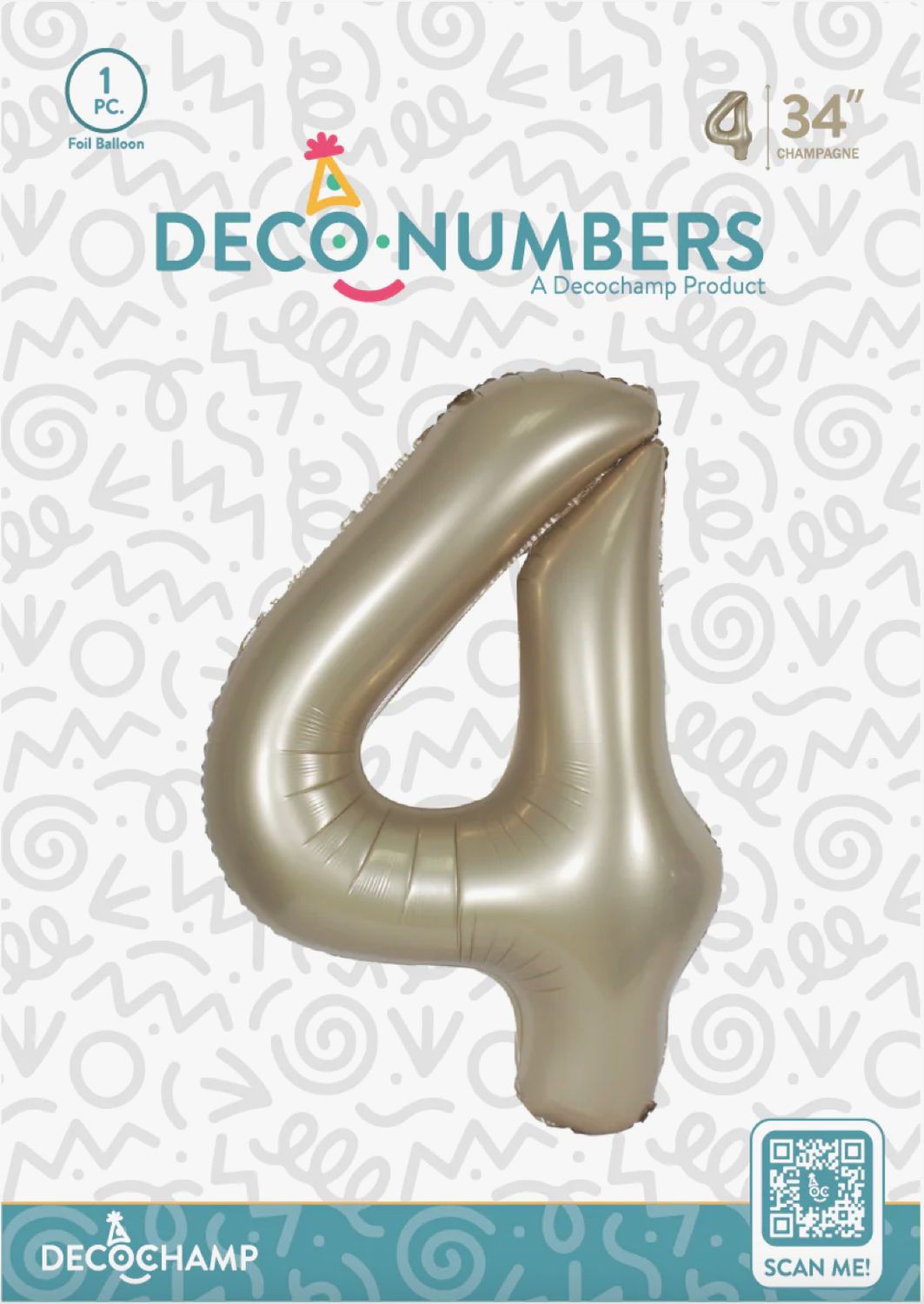 Decochamp Champagne Number 4 Foil Balloon 34in