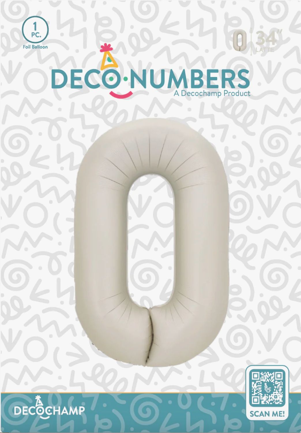 Decochamp Latte Number 0 Foil Balloon 34in