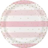 Pink and Gold Disposable Striped Paper Round Party Plates 9