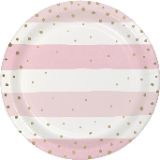 Pink and Gold Disposable Striped Paper Party Dessert Plates 7
