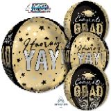 16 inch Congrats Grad Stripes & Stars Orbz Anagram Foil Mylar Balloon