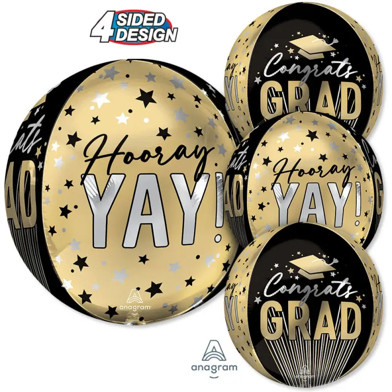 Foil Balloon Orbz  Congrats Grad Stripes & Stars 16in