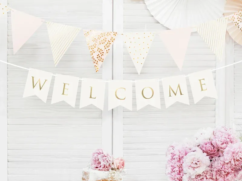 Banner Welcome White With Gold Inscription