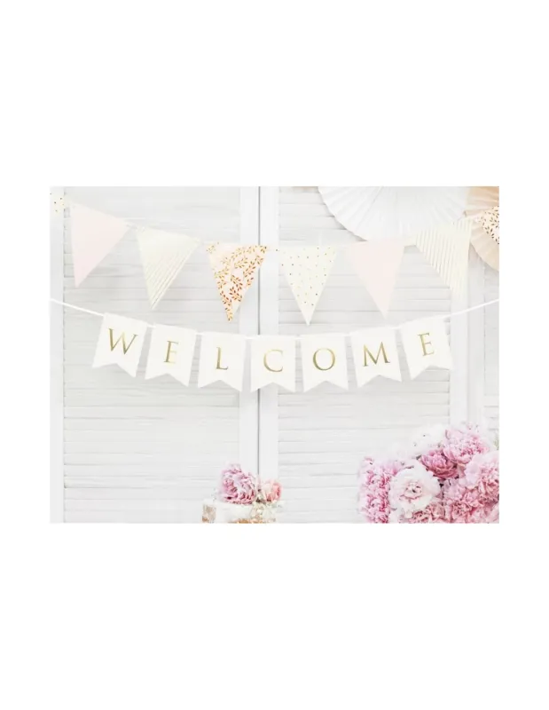 Banner Welcome White With Gold Inscription