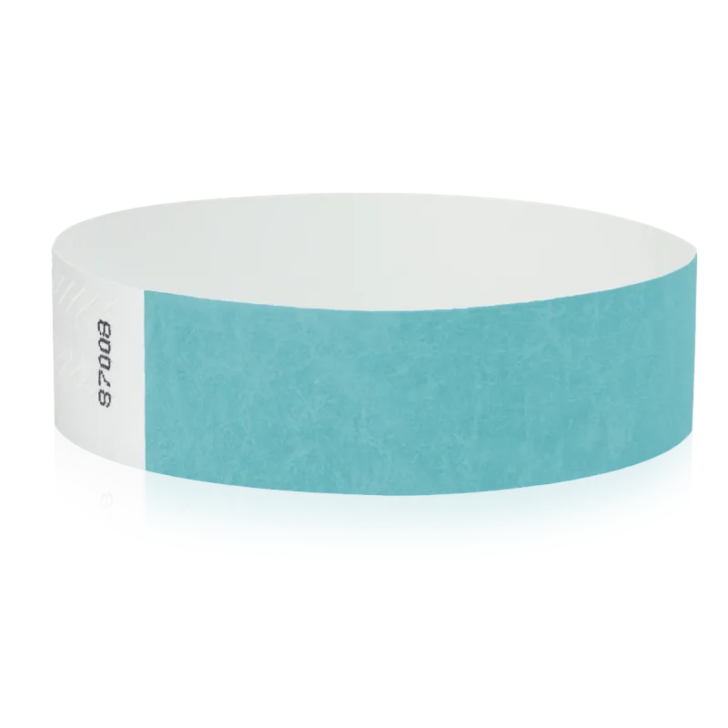 Tyvek 3/4""X10"" Solid Aqua Wristbands Pack of 500 Plain