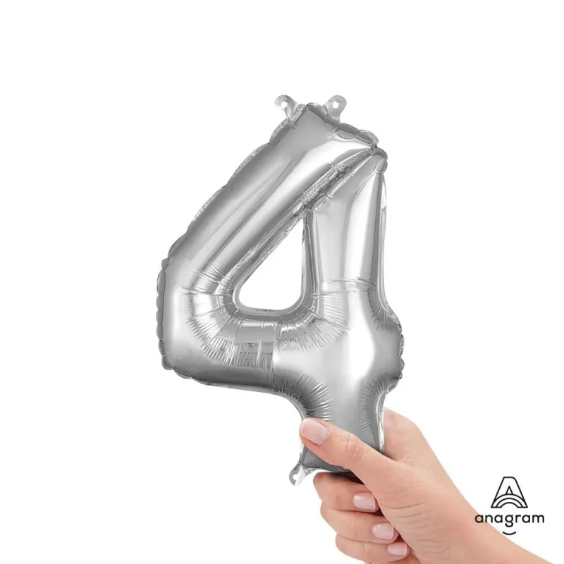 16 inch NUMBER 4 - ANAGRAM - SILVER (AIR-FILL ONLY)