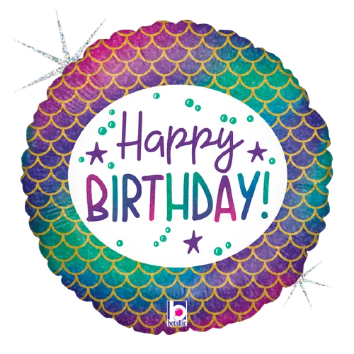 18" GLITTER MERMAID BIRTHDAY HOLOGRAPHIC