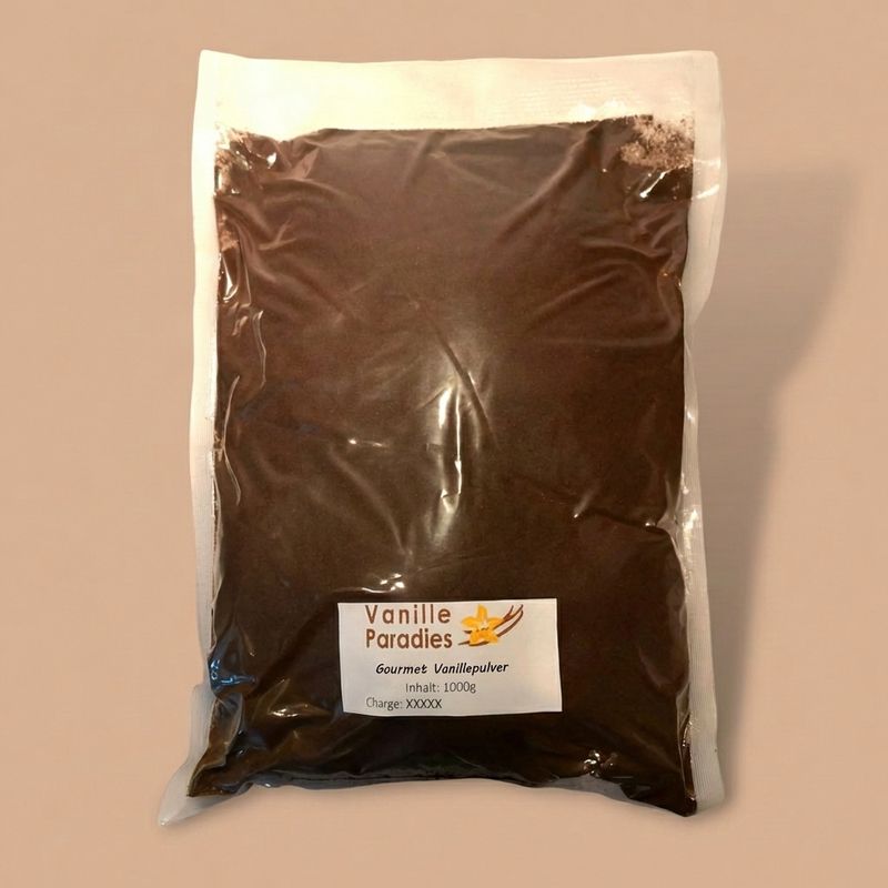 1000 g Gourmet Vanillepulver – 100% echte Vanille aus Uganda im Vakuumbeutel