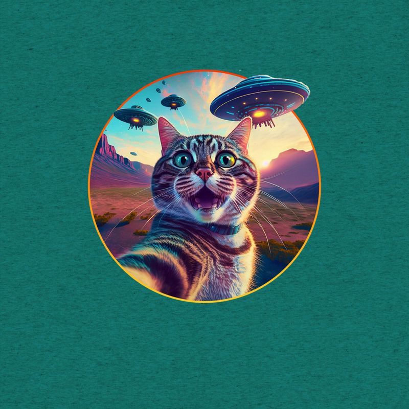 Funny Cat Meme T-Shirt: Cat and UFOs