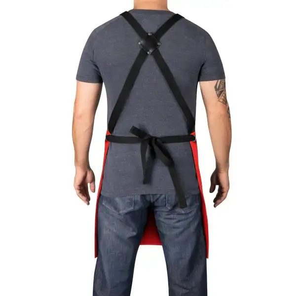 Stylecraft Waterproof Barber/Salon Apron with Crossback Strap in Red/Black Design