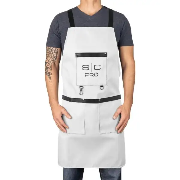 Stylecraft Water-Repellent Barber/Salon Apron with Adjustable Straps in White